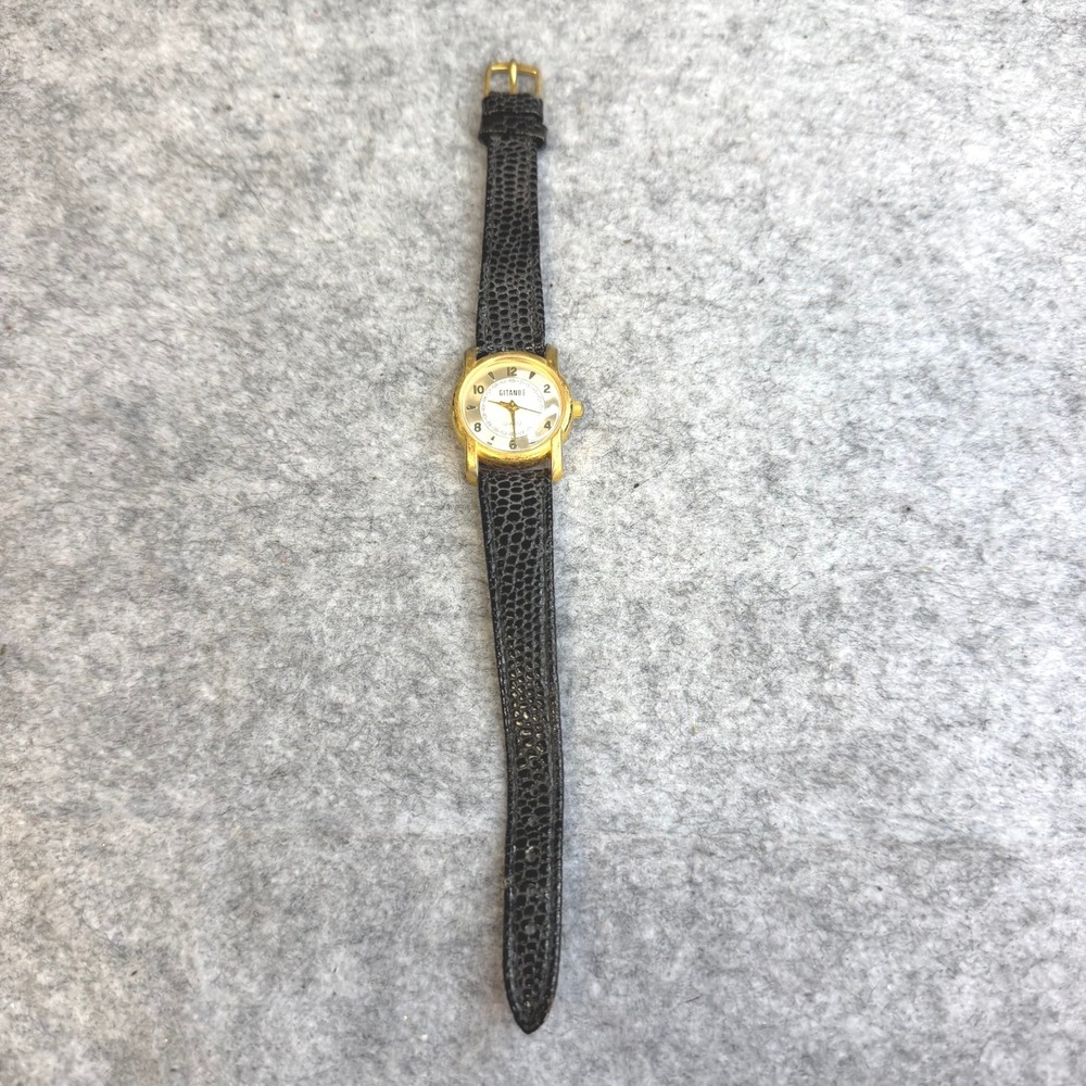 Gitano Vintage Womens Gold Tone Quartz Watch Black Textured Strap 4353S 4377